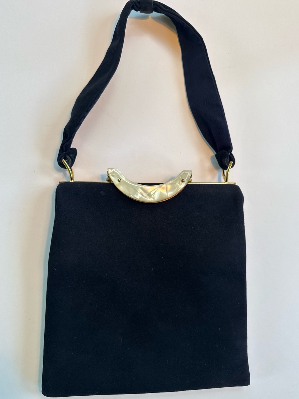 1950s  rosenfeld Handbag Evening Bag Black Mother Of Pearl Lucite Clasp Vintage